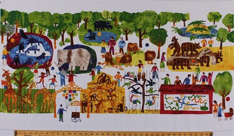 Panel de 24" X 44" Eric Carle 1,2,3 a la escena del zoológico animales tela de algodón D675,28 Foto 1 de 1