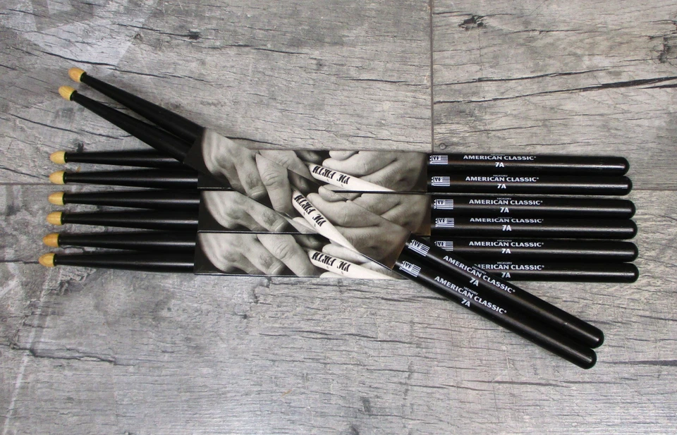 4 Paar Vic Firth 7A Black American Classic USA Hickory Drumsticks VALUE PACK
