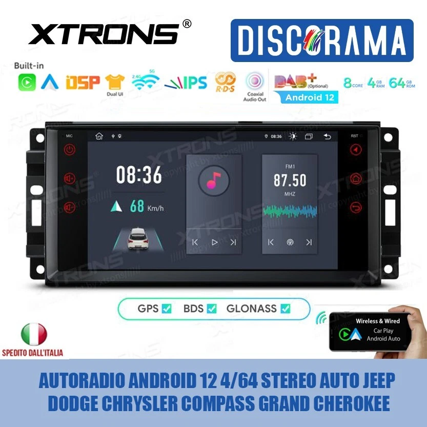 AUTORADIO ANDROID 12 4/64 STEREO AUTO JEEP DODGE CHRYSLER COMPASS GRAND CHEROKEE - Immagine 1 di 4