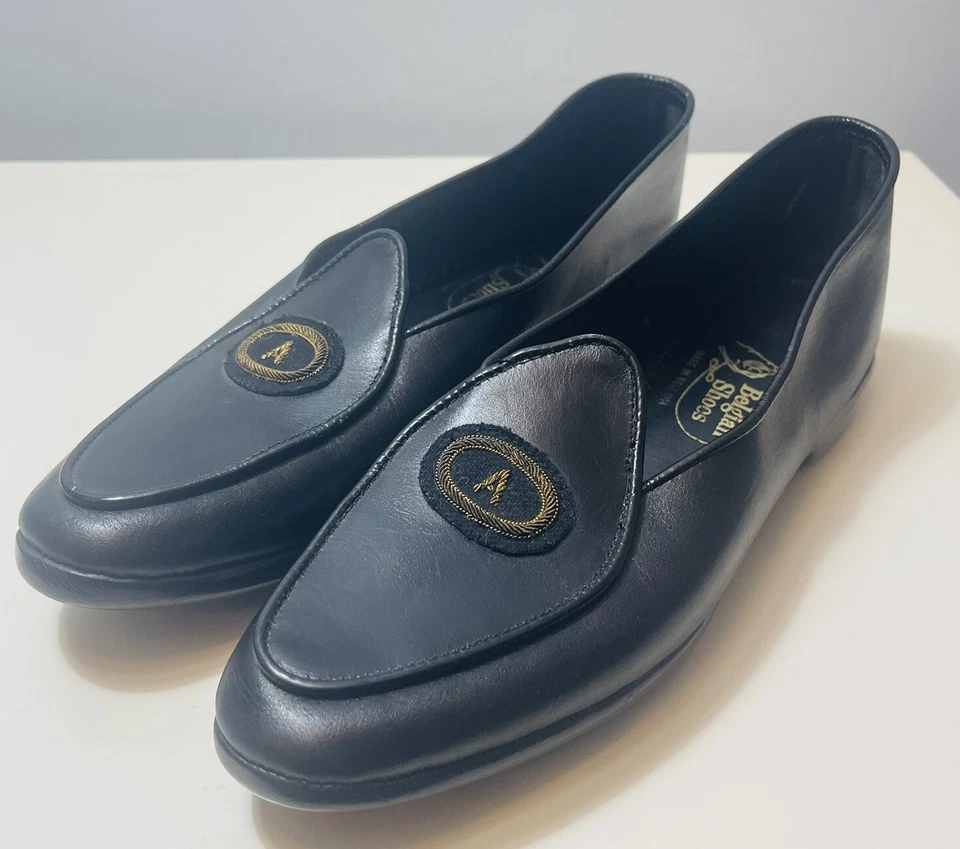 Zapatos Belgas Negro Becerro Personalizado Bordado Cuero Mocasines Midinette Mujer Talla 8 Foto 1 de 4