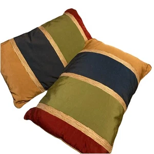 Pair Of Color Block Throw Pillows Jewel Colors - Picture 1 of 11