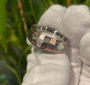 Modern Wedding Band, Wide 9mm, Copper Titanium Ground/Faceted Profile Band - Picture 1 of 9