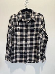 Harley Davidson Black & White Thick Plaid Women’s Button Down Studded Medium - Picture 1 of 9
