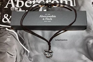 Abercrombie & Fitch Men Leather Necklace Choker Moose Pendant Vintage Distressed - Picture 1 of 4