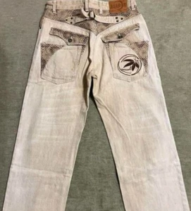 Karakuri Tamashii 絡繰魂 Denim Jeans   Embroidered Beige size:40 Big Size - Picture 1 of 11