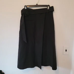 & Other Stories Stockholm Black Linen Blend Belted Midi Wrap Skirt Sz 10 - Picture 1 of 12