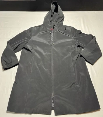 Women's Black Ann Klein Hooded Designer Rain Coat - Sz 1X - Image 1 of 4