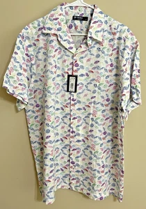 NWT Cremieux size XL white blue umbrellas short sleeve button up shirt men's - Picture 1 of 7