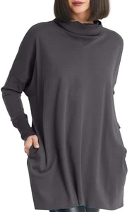 PLANET Lauren G Gray PIMA COTTON LUXURY TURTLE NECK TEE Top Pockets O/S $216 - Picture 1 of 5