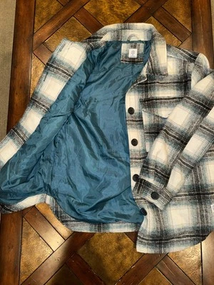 Chaqueta para mujer Hurley talla M a cuadros negra/gris/blanca/turquesa forrada abrigo para tareas Foto 1 de 4