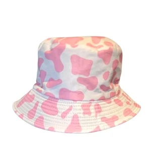 Girls Pink/White Cow Print Bucket Hat One Size  - Picture 1 of 4