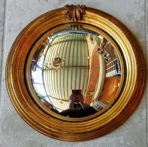 Ancien Miroir Rond Doré Bombé Oeil De Sorcière Old Golden Witch's Eye mirror - Bild 1 von 6
