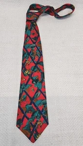 Klassische Herrenkrawatte Yves Saint Laurent YSL rot Efeu & Schmetterling 100 % Seide - Bild 1 von 4