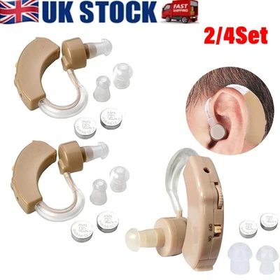 2/4x Adjustable Mini Digital Hearing Aid Kit Behind in Ear Sound Voice Amplifier - Image 1 of 4