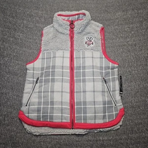 Wisconsin Badgers Fuzzy Vest Zip Colosseum Red Sherpa Plaid Women's S New - Picture 1 of 11