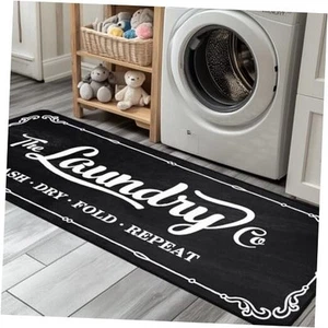 Laundry Room Rug Runner 20"X49" TPR Non Slip Farmhouse Laundry 20x49 in Black-1 - Picture 1 of 8