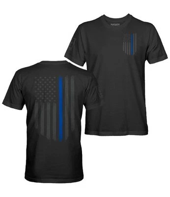 Fantastic Tees Thin Blue Line USA Flag Support Men's Stealth T-Shirt - Image 1 of 4