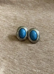 Liz Claiborne Earrings Detailed Silver Tone Slate Blue Inlay C83-11 - Picture 1 of 2