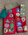 Vintage Boy Scout Red Felt Vest with many Patches-also Green sash with Patches