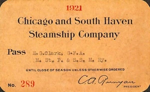 1921 - Chicago and South Haven Steamship Co. - Steamship Annual Pass - Picture 1 of 2