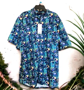 NWT WESC Men's Small Hawaiian Shirt Black Floral Polyester Cruise Party Shirt - Picture 1 of 1