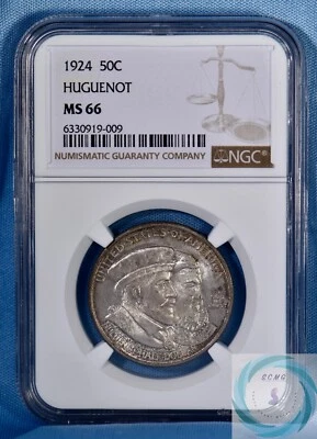 1924 Huguenot Commemorative 50c NGC MS66 - Premium Gem Attractive Toning - Image 1 of 4