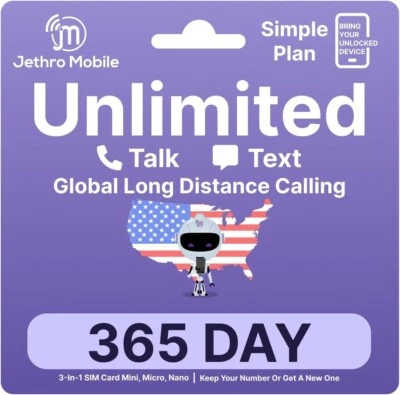 Jethro Mobile Unlimited Talk & Text Plan - 12 Months + International Calling - Image 1 of 4