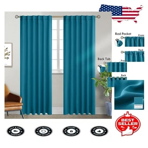Stylish Peacock Blue Blackout Curtains - Energy Saving, 52 x 84 Inches, 2 Panels - Picture 1 of 10