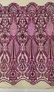 GEOMETRISCH - Design Pailletten bestickt 4 Wege Stretch Netz Stoff Meterware - Bild 1 von 3