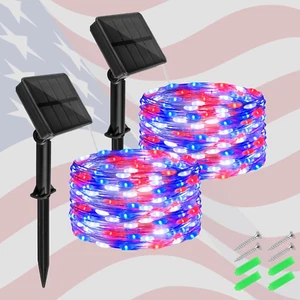 Red White and Blue Solar Fairy Lights, 4Th of July Lights Waterproof Outdoor 16. - Picture 1 of 12