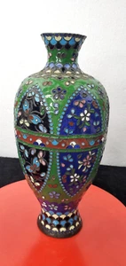 Antique Japanese Closionne Vase Butterfly Flowers Motif Wire Enamel 8 1/2" Tall - Picture 1 of 19