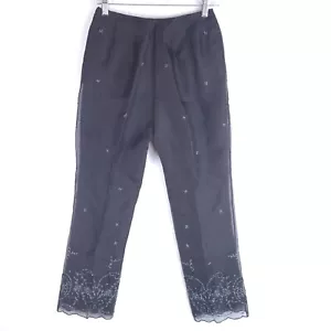 Ann Taylor Pants Woman Black Petit 2 Silver Embroidered Beaded Silk Lining - Picture 1 of 12