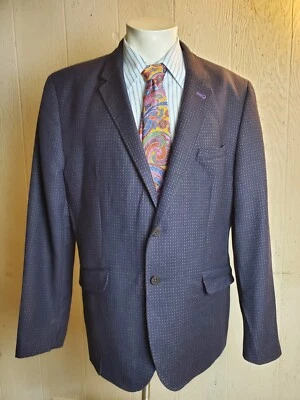 Ted Baker Sport Coat Mens 46 R Blue Polka Dot Wool Blazer Suit Jacket Club - Image 1 of 4