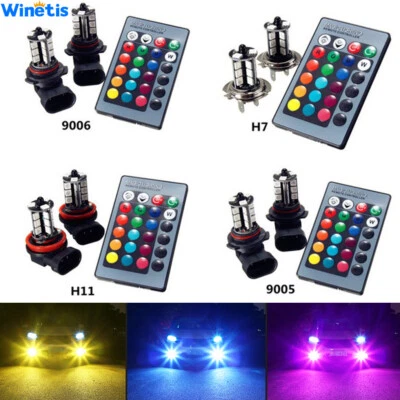 2X RGB Multi-Color H1 H3 H7 9005 HB3 9006 880 881 LED Fog Driving Light Bulb DRL - Image 1 of 4