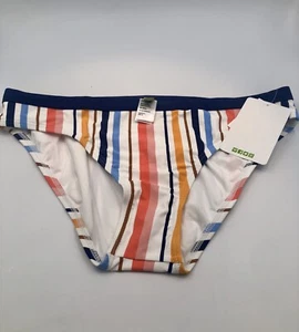 Next Retro Pant Bikini Bottom Women Large SUNSET HORIZON White Striped Navy Pink - Picture 1 of 7