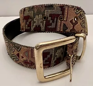 Cintura arazzo donna vintage tessuto tribale azteco ferramenta oro made in USA M/L - Foto 1 di 12