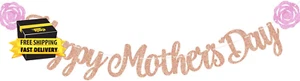 Happy Mother'S Day Banner - Rose Gold Glitter Garland Decorations I Love Mom Tha - Picture 1 of 6