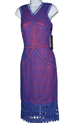 Vestido Vaina Jax Para Mujer Bordado Crochet Encaje Elastizado Midi, Cobalto/Rojo, 10 Foto 1 de 4