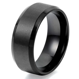 8mm Black Stainless Steel Brushed Comfort Fit Wedding Ring Band Size 5-15 Half+ - Picture 1 of 6