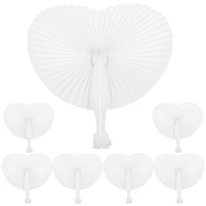 12Pcs Heart Shaped Paper Fan Handheld Wedding Folding Paper Fan - Picture 1 of 12