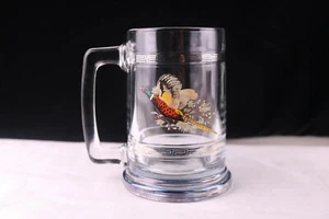 Princess House Beer Stein Mug Heavy Glass Barware Pheasant Palladium Silver Trim - Picture 1 of 4