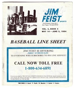 JIM FEIST SPORTS ~ May 1984 Baseball Line Sheet Betting Book - Picture 1 of 2