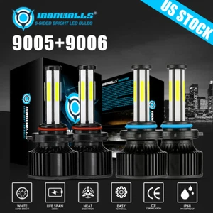 6-Sides 9005 9006 H11 Combo LED Headlights High Low Beam Fog Lights White 6500K - Picture 1 of 17