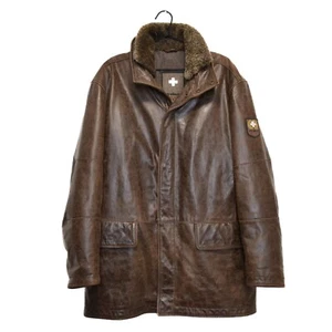 Strellson Swiss Cross 100% Leather Wool Lining Men’s Brown Jacket Size 52 - Picture 1 of 12