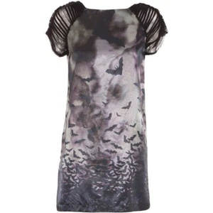McQ by Alexander McQueen Satin Bat Print Mini Dress Goth Punk Emo Halloween Sz46 - Picture 1 of 10