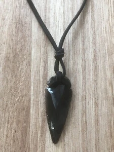 Obsidian Arrow Head Pendant Necklace Adjustable Long Cord Crystal Unisex Gift - Picture 1 of 21
