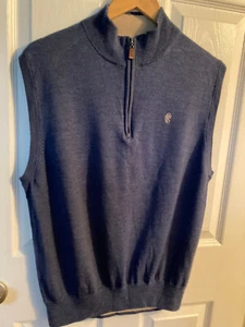 Peter Millar Luxury 100% Merino wool Blue Vest w/Stand up collar &Zipper Size L - Picture 1 of 13