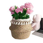 (Grey1) Foldable Woven Straw Basket Storage Basket For Plants Handwoven