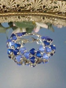 Hermosa pulsera vintage Coro de enlace ancho azul y plata de moda única divertida - Imagen 1 de 6