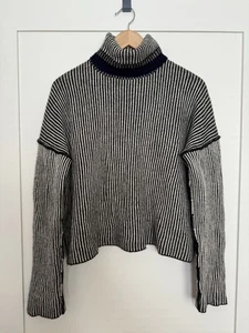 Theory Sweater Womens Sz S Black White Striped Cashmere Turtleneck Long Sleeve - Picture 1 of 12